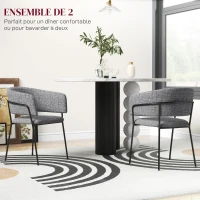 HOMCOM Lot de 2 chaises de salle à manger pieds en acier, assise rembourrée en tissu aspect lin, gris(m-4)
