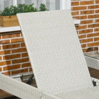 Outsunny 3-piece PE Rattan Sun Lounger Set with Adjustable 5-Position Recliner, Patio Chaise Lounge Chair Set with Cushions, Headrests, Glass Top Square Coffee Table, Light Grey(m-9)