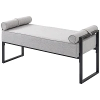 HOMCOM Banc bout de lit banquette assise rembourrée 2 oreillers cylindriques structure en acier 121,5 x 50,5 x 59 cm gris noir(m-10)