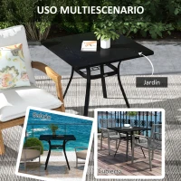 Outsunny Mesa de Jardín con Marco de Acero y Encimera de Metal con Orificio para Sombrilla para Balcón Patio 80x80x72 cm Negro(m-6)