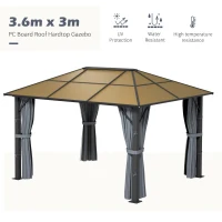 Outsunny 3 x 3.6m Garden Aluminium Gazebo Hardtop Roof Canopy Marquee Party Tent Patio with Mesh Curtains & Side Walls - Grey(m-4)