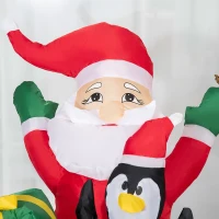 Outsunny Babbo Natale Gonfiabile con Pinguino e Calza Natalizia, Luci LED e Gonfiatore Incluso, 90x50x149cm(m-9)