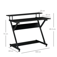 HOMCOM Tavolo Porta PC Salvaspazio con Ripiano Monitor Rialzato, 100x60x85.5cm, Legno - Nero(m-3)