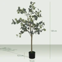 HOMCOM Set of 2 Decorative Artificial Tree, 4ft/ 120cm Silk Eucalyptus Trees with 230 Silver Dollar Leaves in Pot, Fake Plants for Home, Office, Living Room, Indoor Decor(m-3)