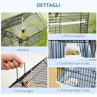 PawHut Gabbia per Uccelli in Metallo con Maniglia, Vassoio Estraibile, Pioli e Altalena, 39x33x47cm, Bianco(m-4)