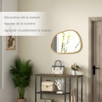 HOMCOM Miroir mural miroir décoratif forme organique avec cadre en bois horizontal ou vertical 70 x 50 cm naturel(m-4)