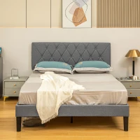 HOMCOM King Size Padded Fabric Headboard Bed Frame - Grey(m-8)