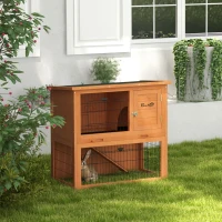 PawHut Two-Tier Antiseptic Wood Rabbit Hutch, 80cm Guinea Pig Hutch with Run - Orange(m-2)