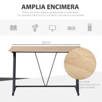 HOMCOM Escritorio Mesa de Ordenador 120x60x75 cm con Encimera de Madera y Patas de Metal Carga 30 kg Estilo Moderno para Oficina Estudio Dormitorio Natural y Negro(m-4)