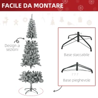 HOMCOM Albero di Natale Slim Artificiale 210 cm con Rami Realistici, Albero di Natale Innevato Alto e Stretto con Base Pieghevole, Verde(m-6)