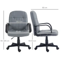 HOMCOM Office Chair, PU Leather Computer Desk Chair with Adjustable Height, Swivel Wheels for Home Office Work Study, Grey(m-3)