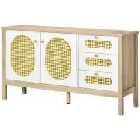 HOMCOM Aparador para Cocina Salón Buffet con 3 Cajones y Armario de 2 Puertas de Rejilla 140x45x80 cm Natural(m-10)