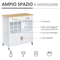 HOMCOM Mobiletto da Cucina con Ruote, Portabottiglie e Porta Bicchieri in Bambù, 76 x 40 x 88cm(m-4)