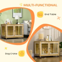 PawHut Dog Crate Furniture, Dog Cage End Table. with Soft Cushion, Double Door - Oak Tone(m-5)