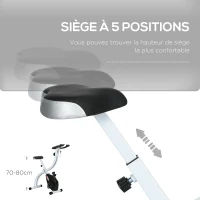 SPORTNOW Vélo d'appartement pliant, vélo de fitness, 8 niveaux de résistance magnétique, selle réglable, écran LCD, acier blanc(m-6)