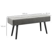 HOMCOM Banc bout de lit banquette banc en tissu velours cadre en acier - 100 x 36 x 45 cm - gris(m-3)