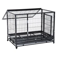 PawHut Cage pour chien animaux cage de transport sur roulettes 2 portes verrouillables plateau amovible max. 50 Kg  109L x 76l x 87H cm noir(m-1)