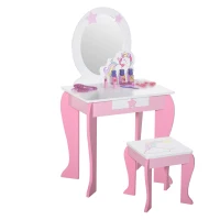 HOMCOM Kids Dressing Table with Mirror, Stool, Pink(m-10)