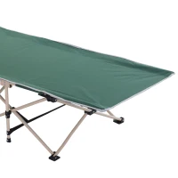 Outsunny Single Person Camping Bed Folding Cot Outdoor Patio Portable Military Sleeping Bed Travel Guest Leisure Fishing with Side Pocket and Carry Bag - Green(m-8)