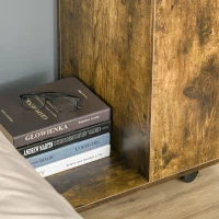 HOMCOM Mobile Sofa Side Table C-Shape End Table with Storage and Casters for Laptop Coffee Snack, Rustic Brown(m-9)