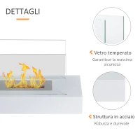 HOMCOM Camino a Bioetanolo da Tavolo 830 W Bruciatori senza Residui Inodore In Acciaio Inox con Vetro 35x18x21 cm Bianco(m-5)