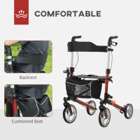HOMCOM 88.5-106cm Aluminium Frame Rollator Walker, with Brakes - Red(m-6)