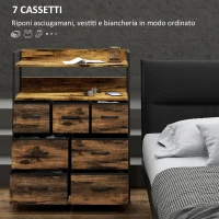 HOMCOM Cassettiera 7 Cassetti Rimovibili con 2 Ripiani Industriale in Legno e Acciaio, 79x29x101 cm, Marrone e Nero(m-4)