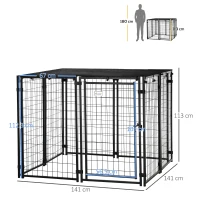 PawHut Recinto per Cani Pieghevole con Copertura, 8 Pannelli con Porta Bloccabile, 141x141x113cm, Nero(m-3)