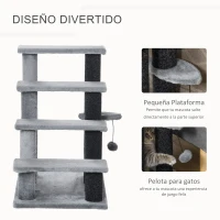 PawHut Escalera para Gatos con 4 Niveles Plataforma Poste Rascador y Bola Colgante de Juguete 60x40x64 cm Gris(m-5)