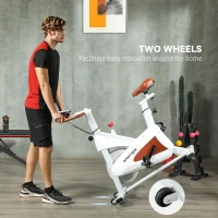 SPORTNOW Quiet Stationary Exercise Bike with Adjustable Resistance, Seat, White(m-6)