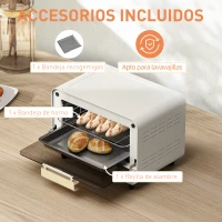 HOMCOM Horno Sobremesa de 12L 750W Horno Eléctrico con Puerta de Vidrio Temporizador y Temperatura Ajustables hasta 230℃ Blanco(m-6)