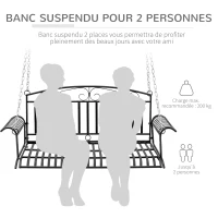Outsunny Banc Suspendu 2 Places balancelle de Jardin en métal dim. 137L x 58l x 52H cm Noir(m-4)