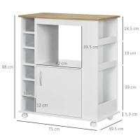 HOMCOM Carrello da Cucina con Armadietto e Ripiani Regolabili, Ruote Girevoli e Freno, 75x39.5x88 cm, Bianco(m-3)