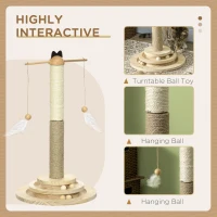 PawHut Cat Tree, with Scratching Post, Turntable Toy Ball - Natural Finish(m-5)