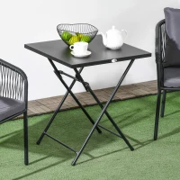 Outsunny Tavolino da Esterni Pieghevole in Acciaio con Piedini Antiscivolo, 60x60x71 cm, Nero(m-2)