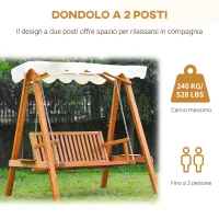 Outsunny Dondolo da Giardino Stile Classico Legno Massello di Pino Conforme alle Norme di FS Tettuccio Parasole in Tessuto di Poliestere con Rivestimento di PA 162x130x185cm 240kg(m-6)