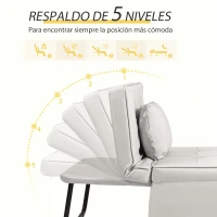 HOMCOM Sofá Cama de 1 Plaza Tapizado en Lino con Respaldo Ajustable en 5 Posiciones Reposapiés y Reposacabezas Crema(m-5)