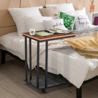 HOMCOM Tavolino da Salotto e da Letto con 4 Ruote, Design a C in Legno e Acciaio, Marrone Rustico e Nero, 51x36x61cm(m-4)