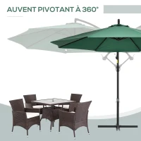 Outsunny Parasol déporté hexagonale 2,9 m inclinable avec manivelle et dispositif de rotation 360 ° protection UV acier vert(m-6)