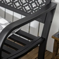 Outsunny Banco de Jardín de Acero Banco de 2 Plazas con Respaldo Decorativo para Terraza Patio 127x63x83 cm Negro(m-8)