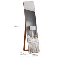 HOMCOM Espejo de Pie Cuerpo Entero Rectangular Espejo de Pared con 2 Formas de Uso Marco de Madera de Pino Moderno para Pasillo Dormitorio Sala de Estar 37x43x156 cm Nogal(m-3)