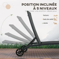 Outsunny Lot de 2 bains de soleil en aluminium et textilène avec roulettes dossier inclinable charge max. 150 Kg noir(m-5)