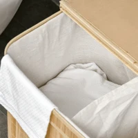 HOMCOM Cesto Portabiancheria da 90L Pieghevole con 2 Scomparti, Coperchio e Manici in Bambù(m-8)