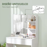 HOMCOM Tocador de Maquillaje con Espejo Mesa de Maquillaje con Cajón y Estantes Abiertos Blanco(m-7)