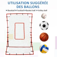HOMCOM Filet de rebond de football, rebondisseur de football, angle réglables, accessoires de fixation fournies, rouge, blanc(m-5)