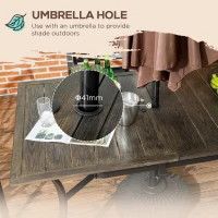 Outsunny Six-Seater Steel Garden Table, with ⌀41mm Parasol Hole - Wood-Effect(m-7)