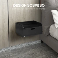 HOMCOM Set 2 Comodini Sospesi in Truciolato Nero per Camera da Letto e Soggiorno, 40x30x19.5 cm, Nero(m-5)