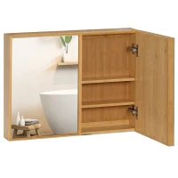 kleankin Armoire murale de salle de bain avec miroirs et 2 portes en bambou 65,2 x 14 x 50 cm(m-1)