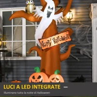 HOMCOM Addobbo Halloween Gonfiabile con Albero, Fantasma, Gufo e Zucche, Luci LED e Gonfiatore Integrato, 156x107x274cm, Marrone(m-4)