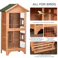 PawHut Wooden Outdoor Bird Cage, for Finches and Canaries, with Removable Tray, Asphalt Roof(m-5)